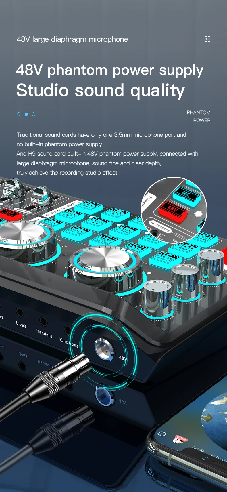 Live Sound Card for Mobile & Computer Universal Recording Mic Head Dedicated for Singing and Live Streaming