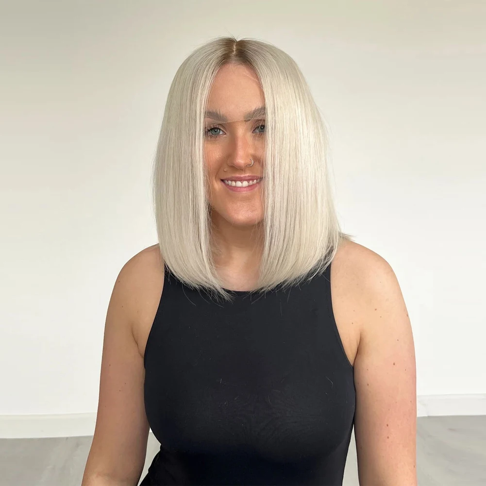 

Ледяной светлый кружевной передний парик настоящие человеческие волосы боб парик предварительно выщипанный Платиновый короткий парик № 7 корень 13x4 HD безклеевой кружевной матовый парик 150%