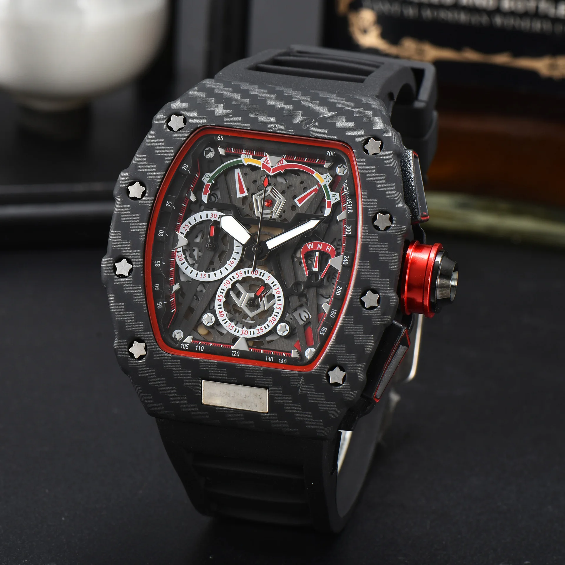 

Automatic motion 6-pin waterproof RM full function men's watch top brand luxury plaid watch circle men's quartz watch