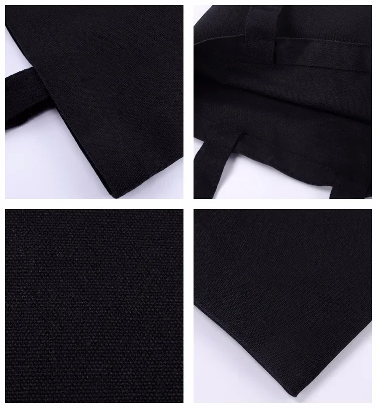 Black Reusable Cotton Tote Bags Eco Foldable Shoulder Bag Large Handbag Solid Fabric Canvas Tote Bags for Market Bags 2