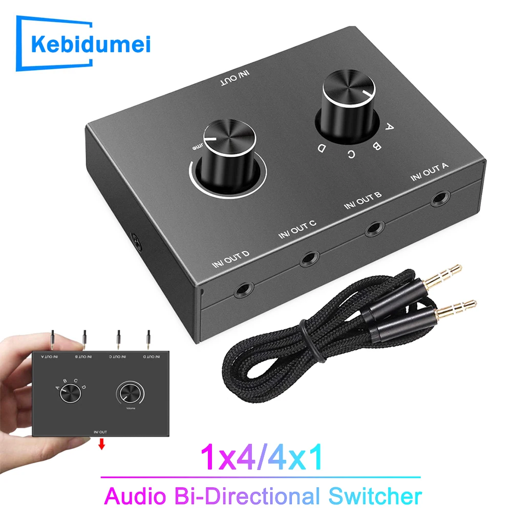 Switcher Audio Stereo Da 3.5Mm Switch Bidirezionale Splitter Box 2*1/4 In 1 Out Pulsante Muto Supporto Monitor Del Computer Power Tv Box