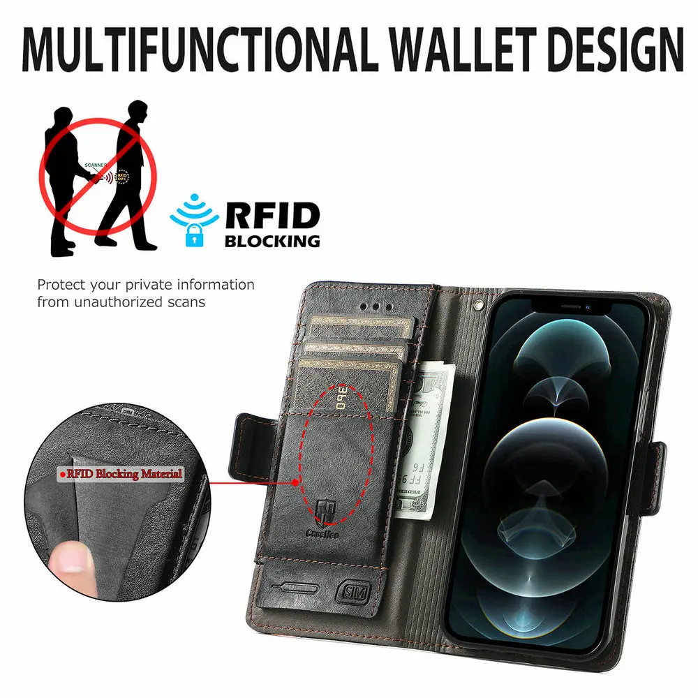 Luxury RFID Leather Wallet Book Case - Flip Cover