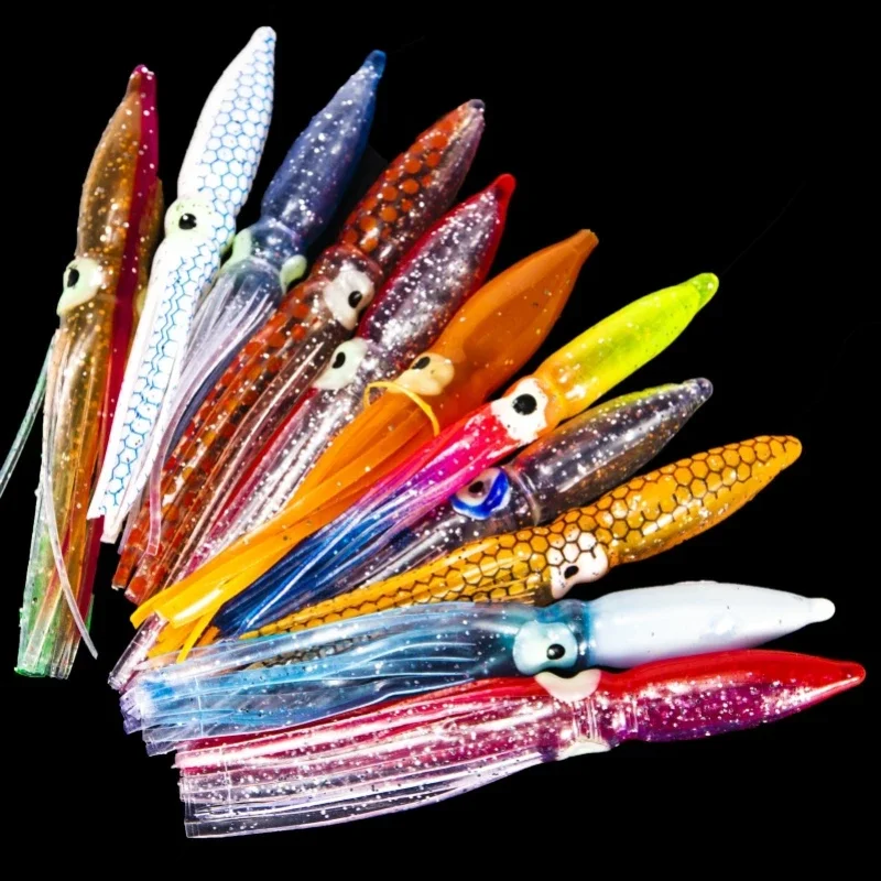 

10 Pcs 8cm Squid Bait Manufacturer Multi-color Flash Scales Bionic PVC Road Lure Big Head Squid Soft Bait Spot Wholesale