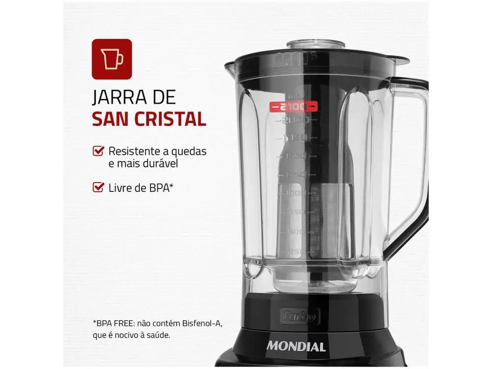 Liquidificador Mondial Turbo L-1200 BI com Filtro 12 Velocidades 1200W Inox Preto - 120V 4