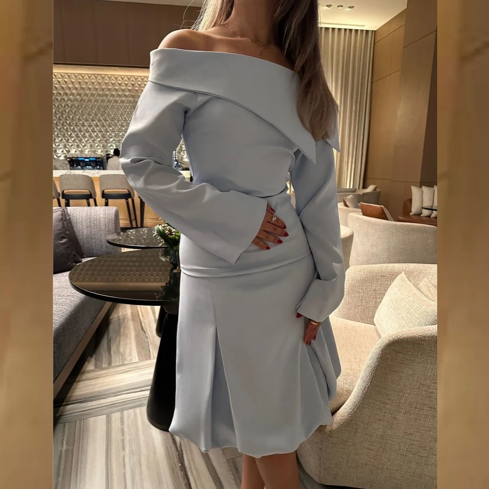 Dres řasené složence večírek a-line off-the-shoulder bespoke příležitost talár koleno délka šaty