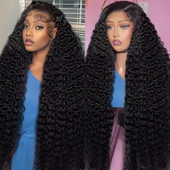 13x6 Hd Transparent Deep Wave Lace Front Wig Human Hair 250 Density Curly 40 44 Inch Pre Plucked Brazilian Hair For Black Women 1