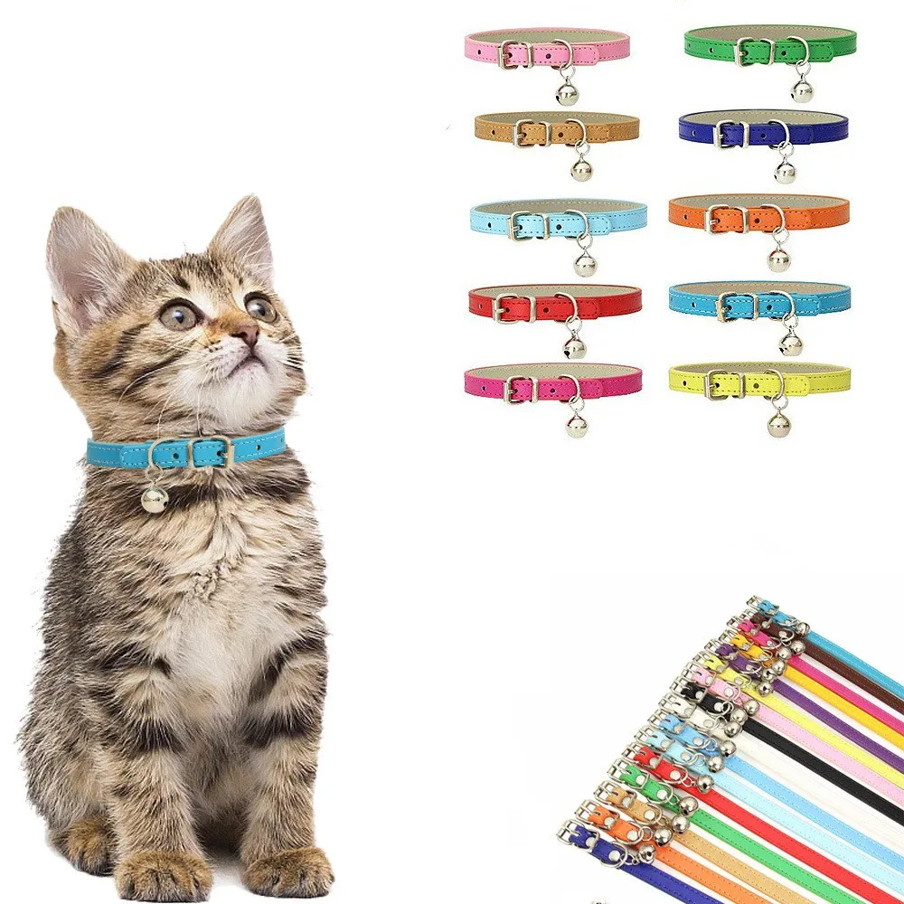 

Personalized Bell Pet Collar Fashion Solid Adjustable Dog Accessories Multicolor Pu Leather Waterproof Pet Supplies Cat Collar