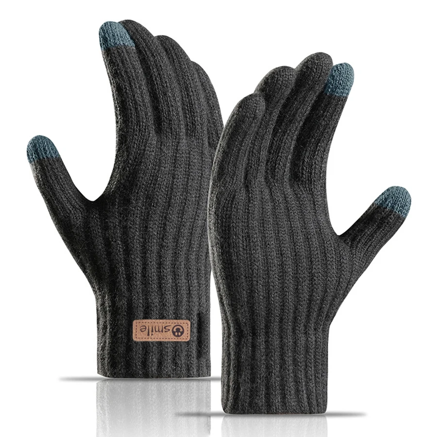 2025 Men's Warm Gloves Winter Touchscreen Plus Fleece Wool Knitted