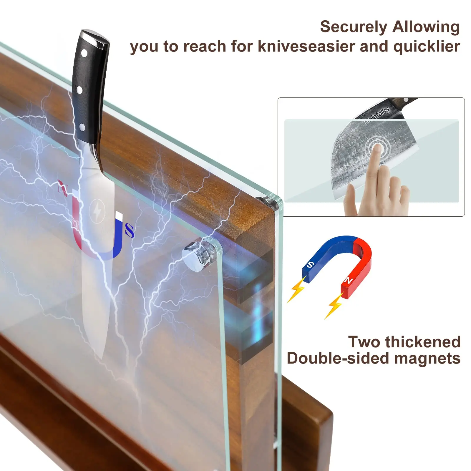 Porta Coltelli Magnetico In Legno Di Acacia – Supporto A Doppia Faccia Con Magneti Super Forti Per Una Cucina Ordinata E Sicura