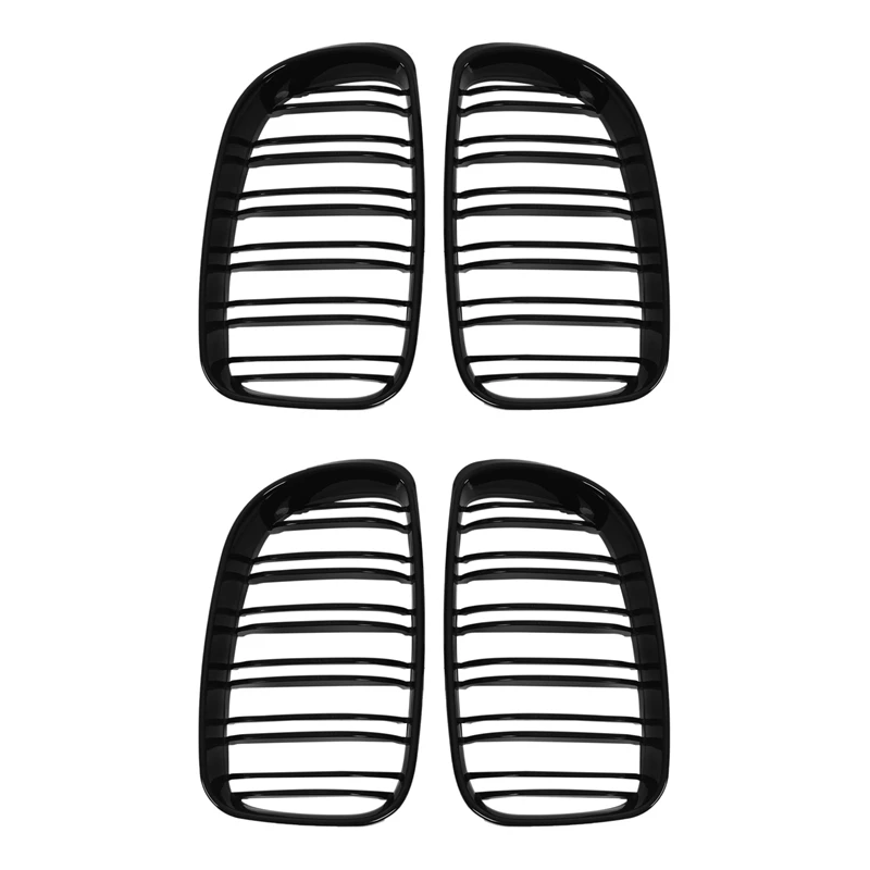 

2X Glossy Black Dual Slats Front Kidney Grille Grill Replacement For BMW E81 E87 E82 E88 120I 135I Selected 2007-2011