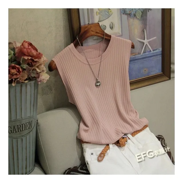 Summer Sleeveless Blouse Women O-neck Knitted Blouse Shirt Women Clothes Women Tops 4