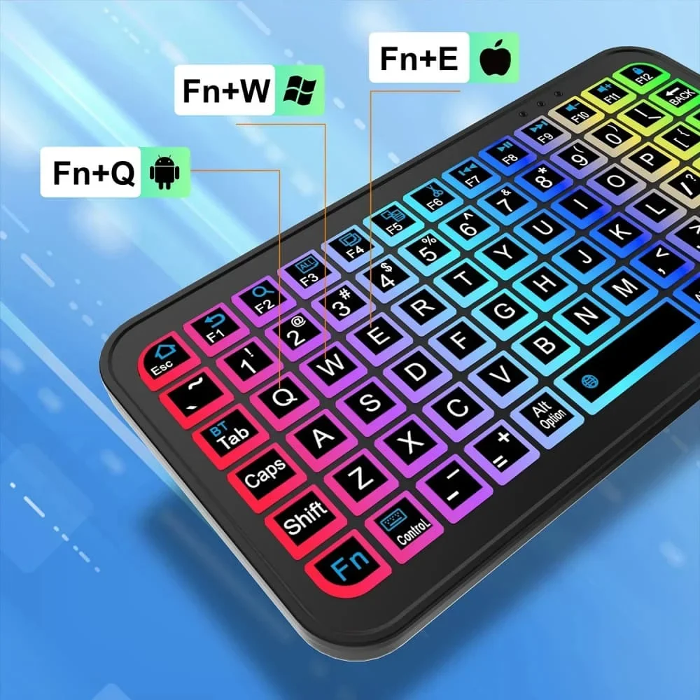Bluetooth 5inch Mini Wireless Keyboard Keycups 7 Colors Back Light English Rechargeable Keyboard for Phone iPad PC Android ISO