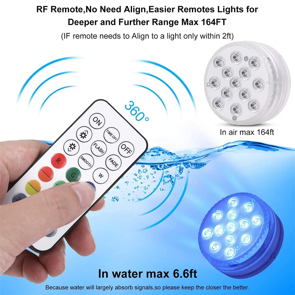 13leds Magnetic Sucker Submersible Light Waterproof Remote RGB Underwater Lights For Hmoe Party Aquarium Pool Bathtub Vase Decor