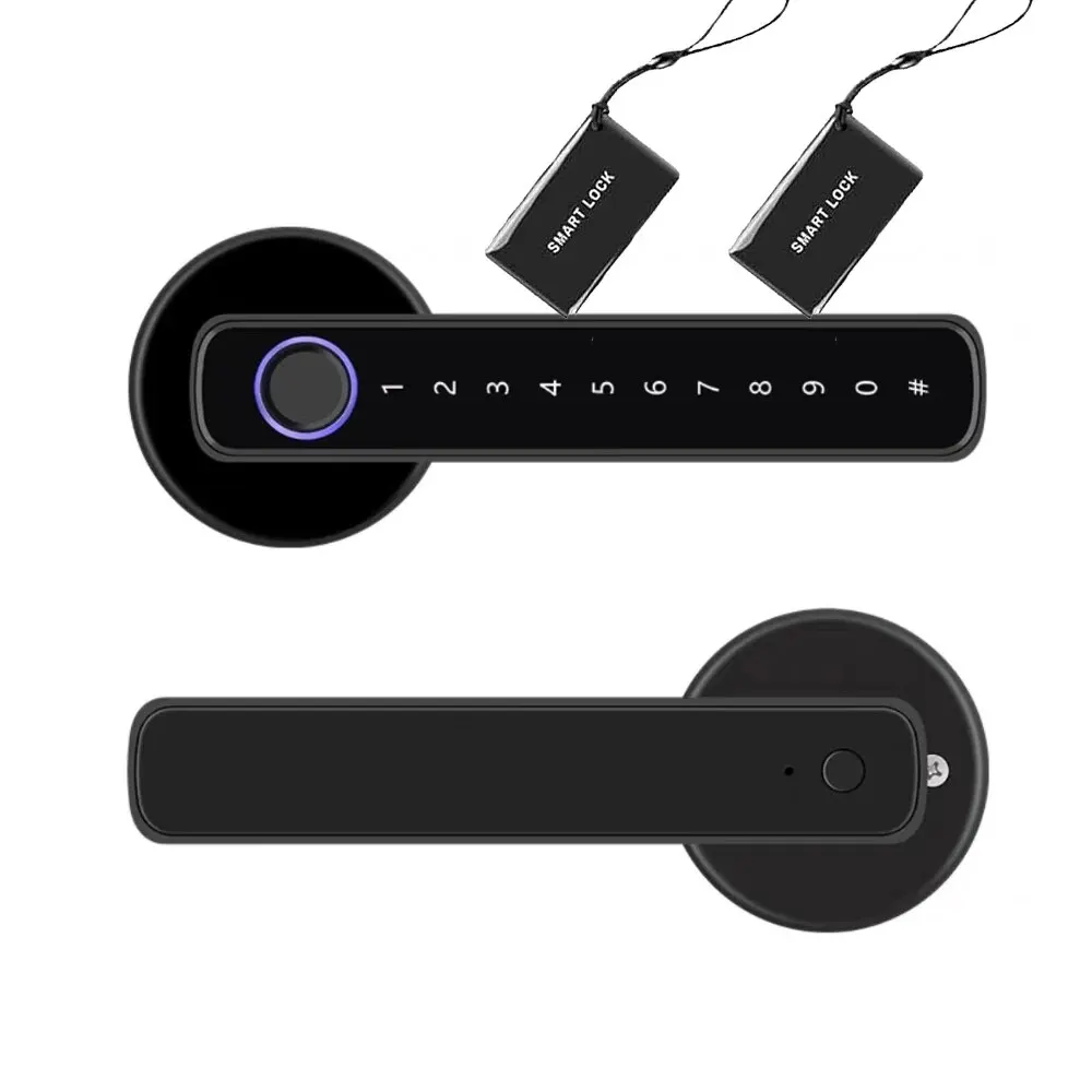 Tuya BLE 디지털 지문 문짝 잠금 장치, 60mm, 70mm 래치 키가 있는 전자 잠금 장치, Smartlife/Tuya 앱 원격 잠금 해제