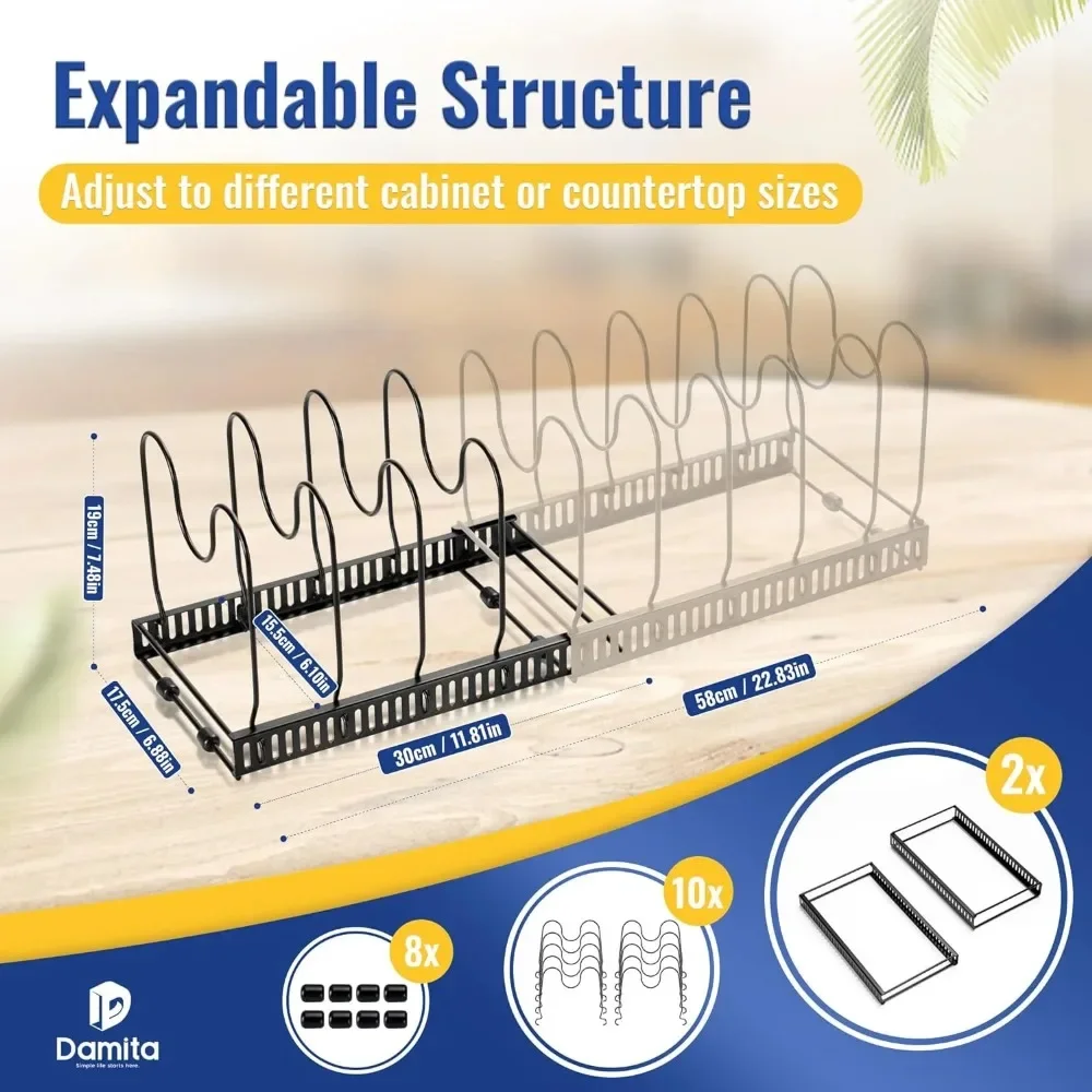 2 Pack Expandable Pot Lid Rack Organizer, Pans Organizer Rack, Pots and Pans Organizer Rack Cookware Set Organizer 6