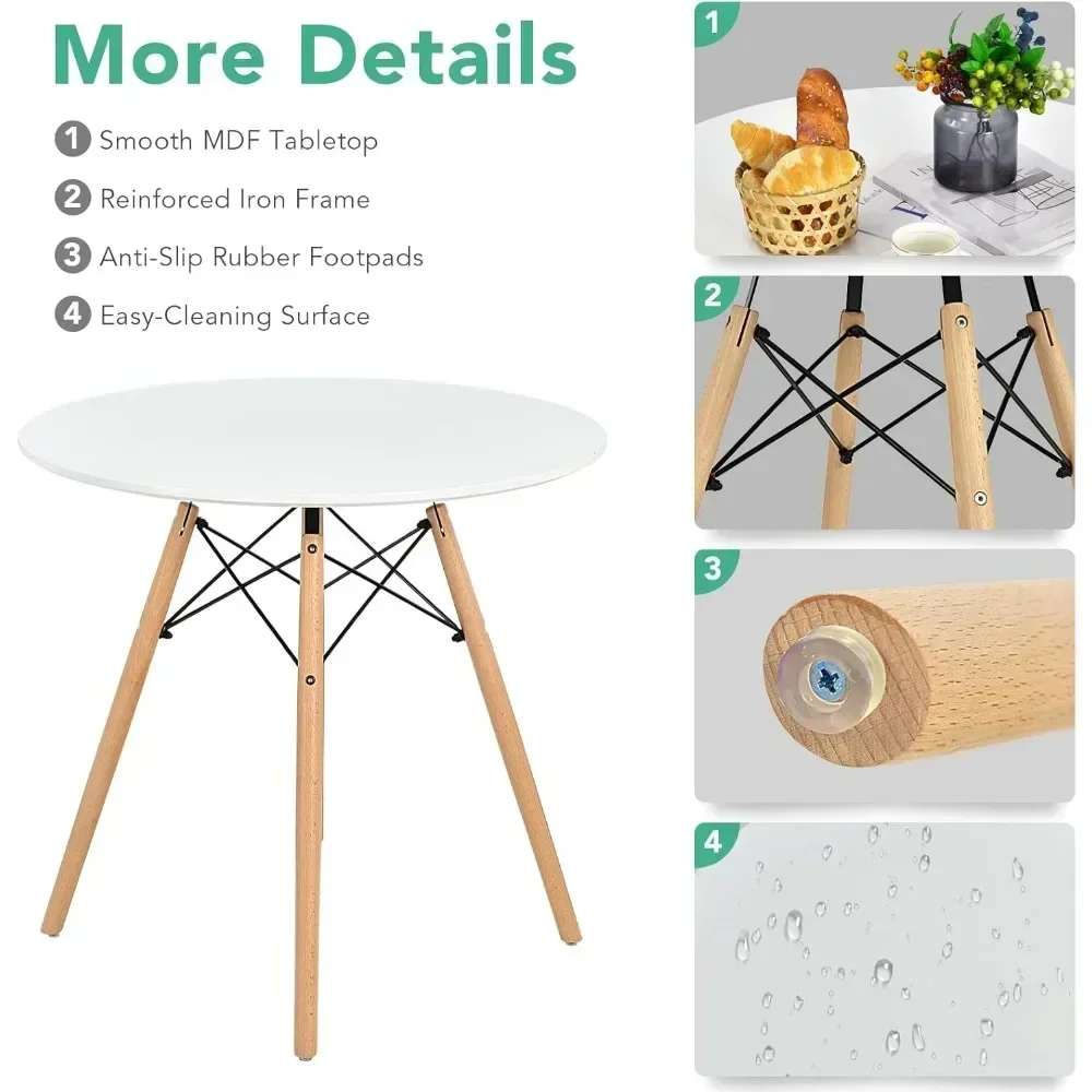 Modern 31.5" D Dining Table & 4 Dining Chairs with Solid Wood Legs, Dinette Table Set for Small Spaces Dining Room Restaurant 4