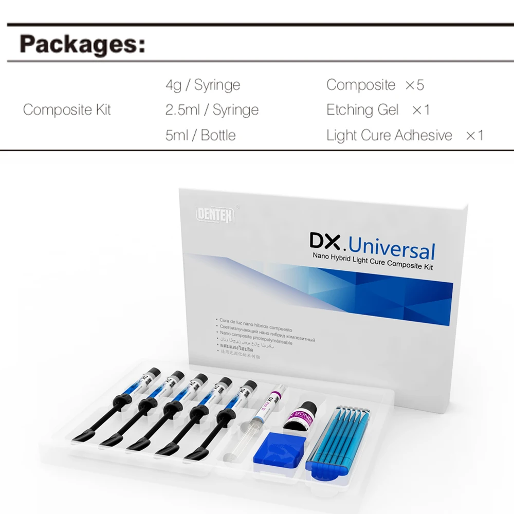 Dentex Dental Cure Light Composite Resin Kit A1 A2 A3 A3.5 B1 Shade Syringe