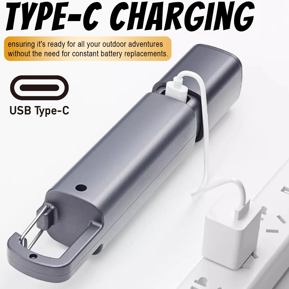 Super Bright Flashlight with Hook Camping Powerful Flashlight USB Charging Zoomable Emergency Lantern 800mAh for Power Outages