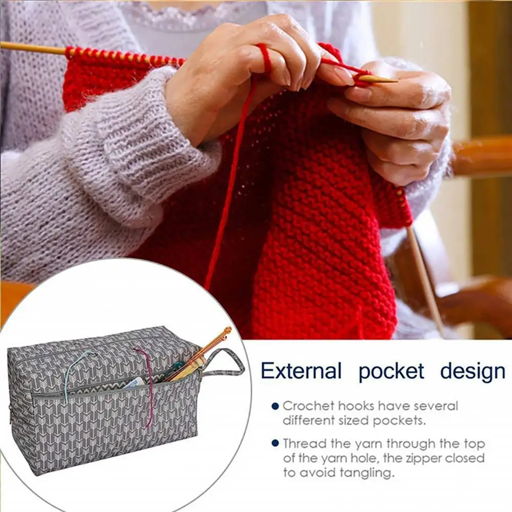Knitting Bag Portable Crochet Yarn Tote Durable Travel Yarn Storage Bag Sewing Weaving Accessories Organizer (Rectangle)