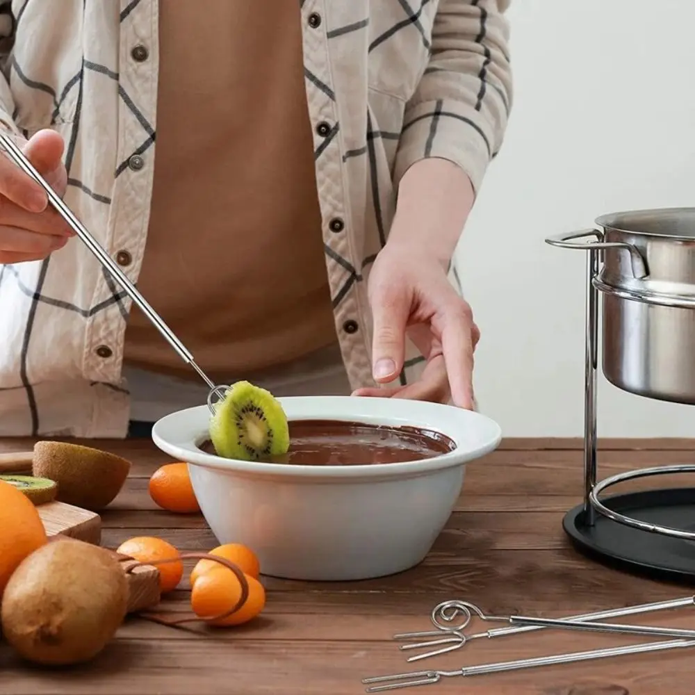 Stainless Steel Chocolate Dipping Fork Irregular Shaped Rustproof Cheese Fondue Fork Silver Long Handle Chocolate Dipping Tool chocolate dipping fork