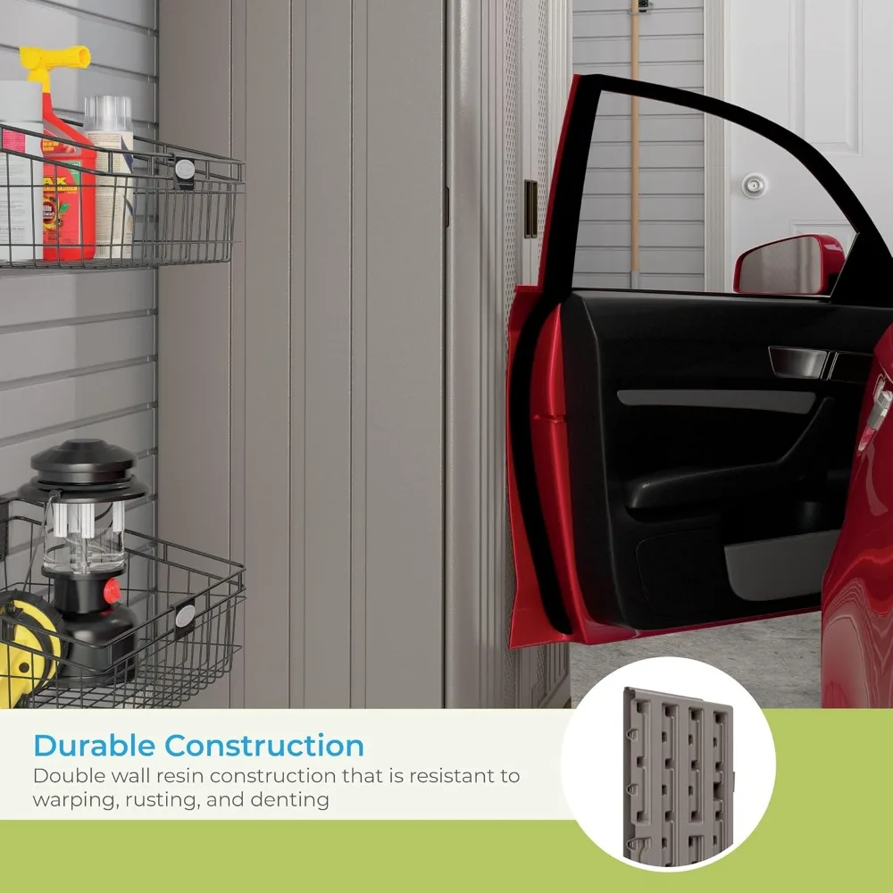 tall storage cabinet, platinum resin outdoor & garage storage cabinet with doors & shelves, plastic, weather-resistant, lockabl