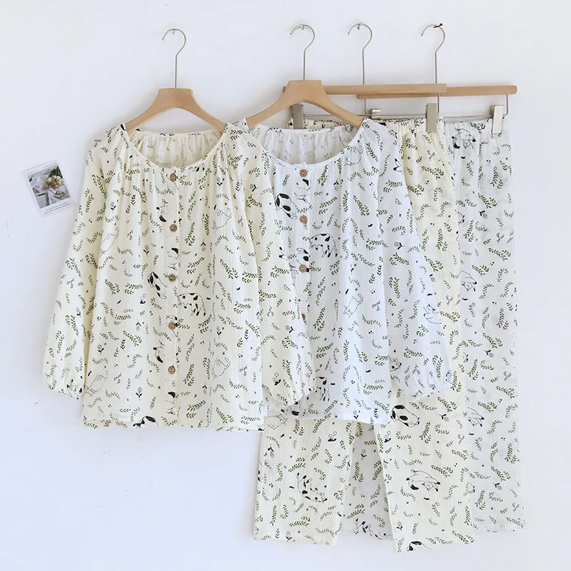 2024AutumnLongSleeveCottonDoubleGauzePajamasForWomenLooseand