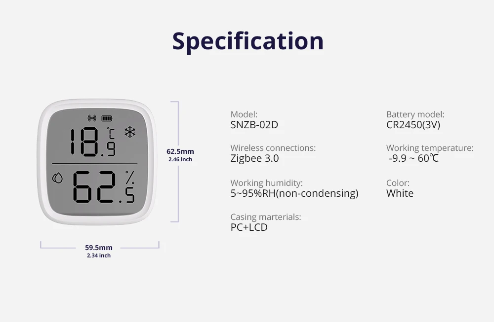 SNZB-02D Zigbee Temperature Humidity Sensor SNZB 02D LCD Screen Smart Sensor Rem