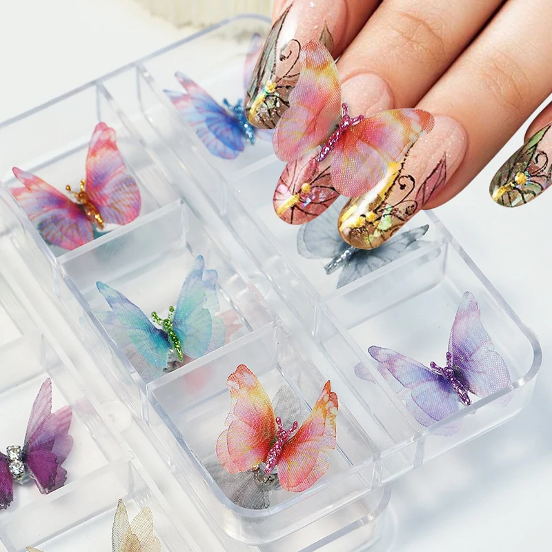 

6Pcs 3D Magnetic Butterfly Nail Art Charms Double Layer Silk Butterfly Kawaii Nail Charms Colorful Butterflies Nail Accessories