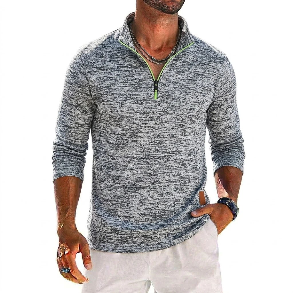 Langarm-Sweatshirt mit Viertelreißverschluss für Herren, einfarbiger Pullover, Herren-Kapuzenpullover mit Reißverschluss, lässige Herrenmäntel, Herren-Sweatshirt, Poleron für Herren – Detail 6