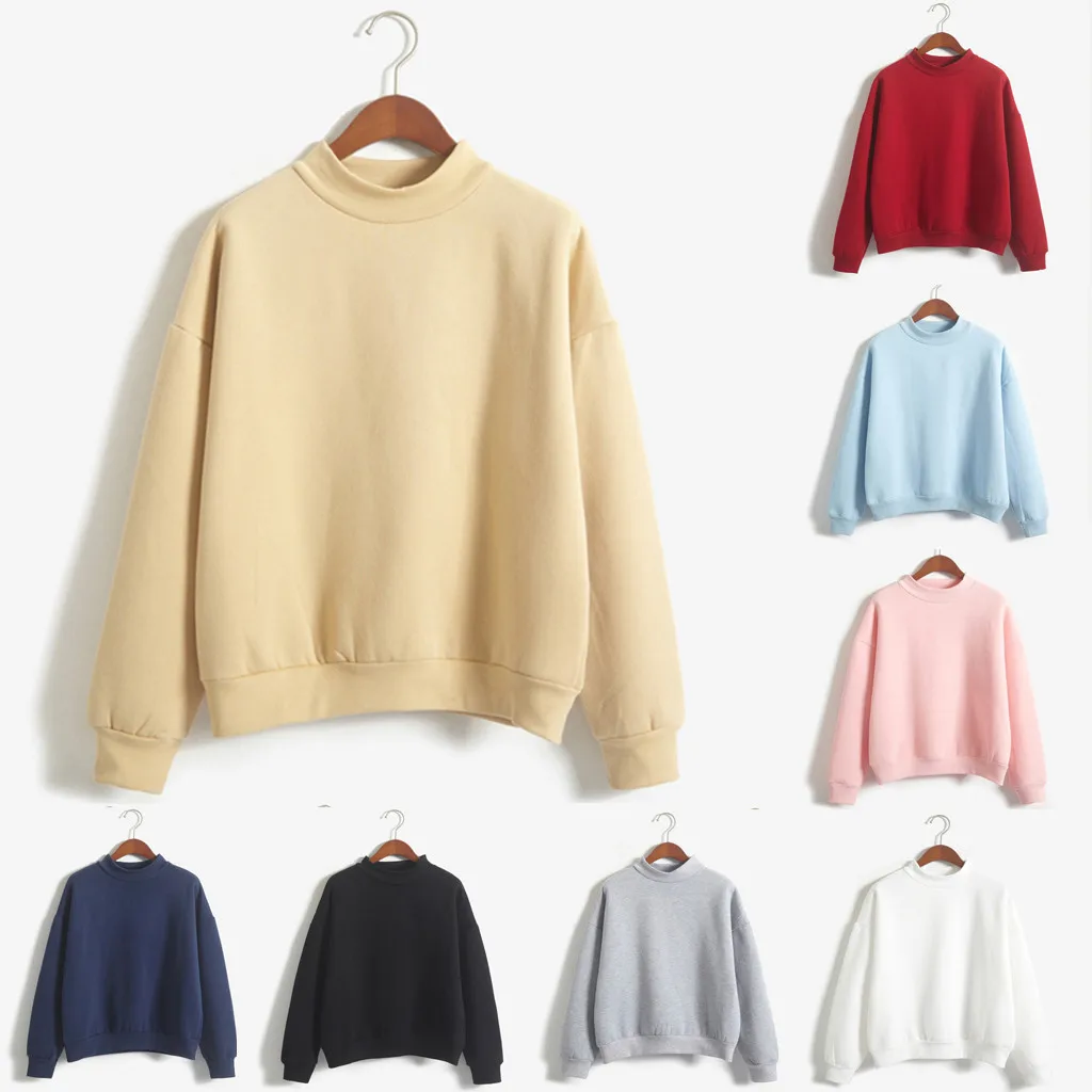 

Velvet Cady Color Sweatshirt O-Neck Long Sleeve Plus Size Crew Collar Light Weight Solid Color Pullovers Women Fashion Hoodyless
