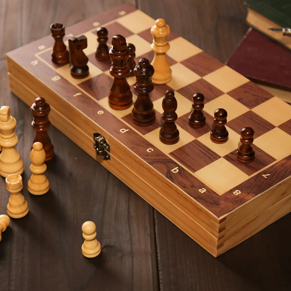 29x29cm Wooden Folding Magnetic Chess Set With 34 Chess Pieces Interior 3 in 1 Portable Travel Board Game Set for Kids Adults
