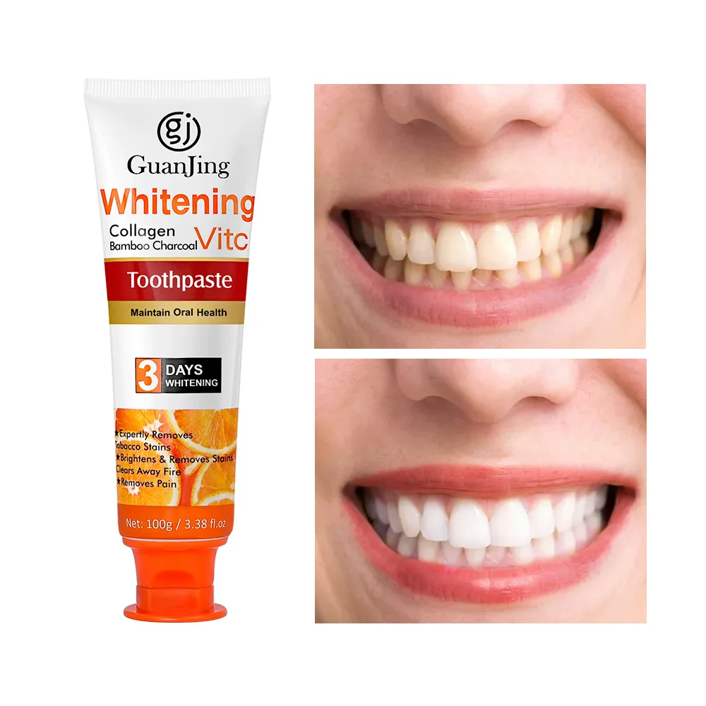 

GuanJing Whitening Toothpaste Brighten Vitamin C Removes Stains Freshen Breath Maintain Oral Health Dental Cream 100g