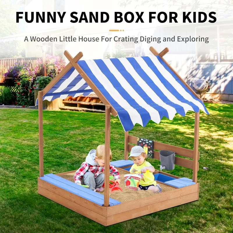 1Pc 49In Large Wooden Sand Box with Liner Drawing Board Sink House Design Sand Boxes for Backyard Garden Beach for Beach Outdoor 2