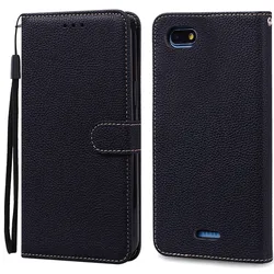 Luxury Leather Wallet Flip Phone Case with Card Holder - Soft Silicone Cover (Black Redmi 6A)