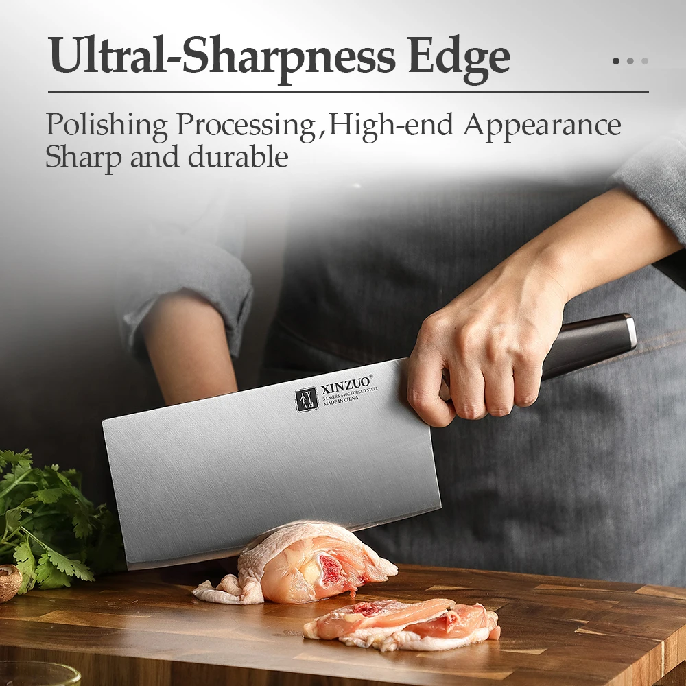 XINZUO 7.5'' Chopper Knife 2Cr13MoV Steel Blade Welding With