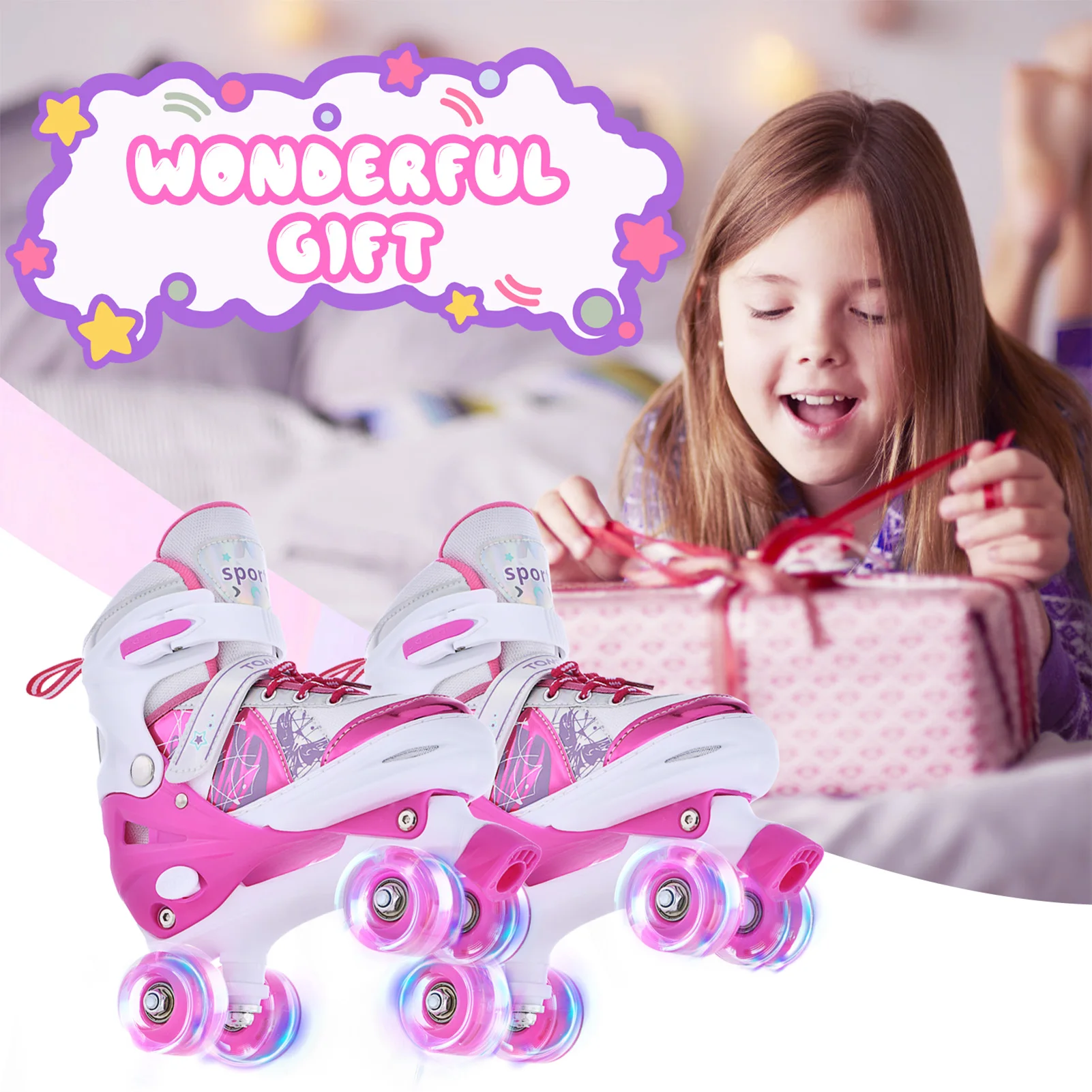 Roller Skating Wheels Roller Skates For Kids Girls Boys 4Size Adjustable Light Up Children's Roller Skate Shoes 4 Wheels