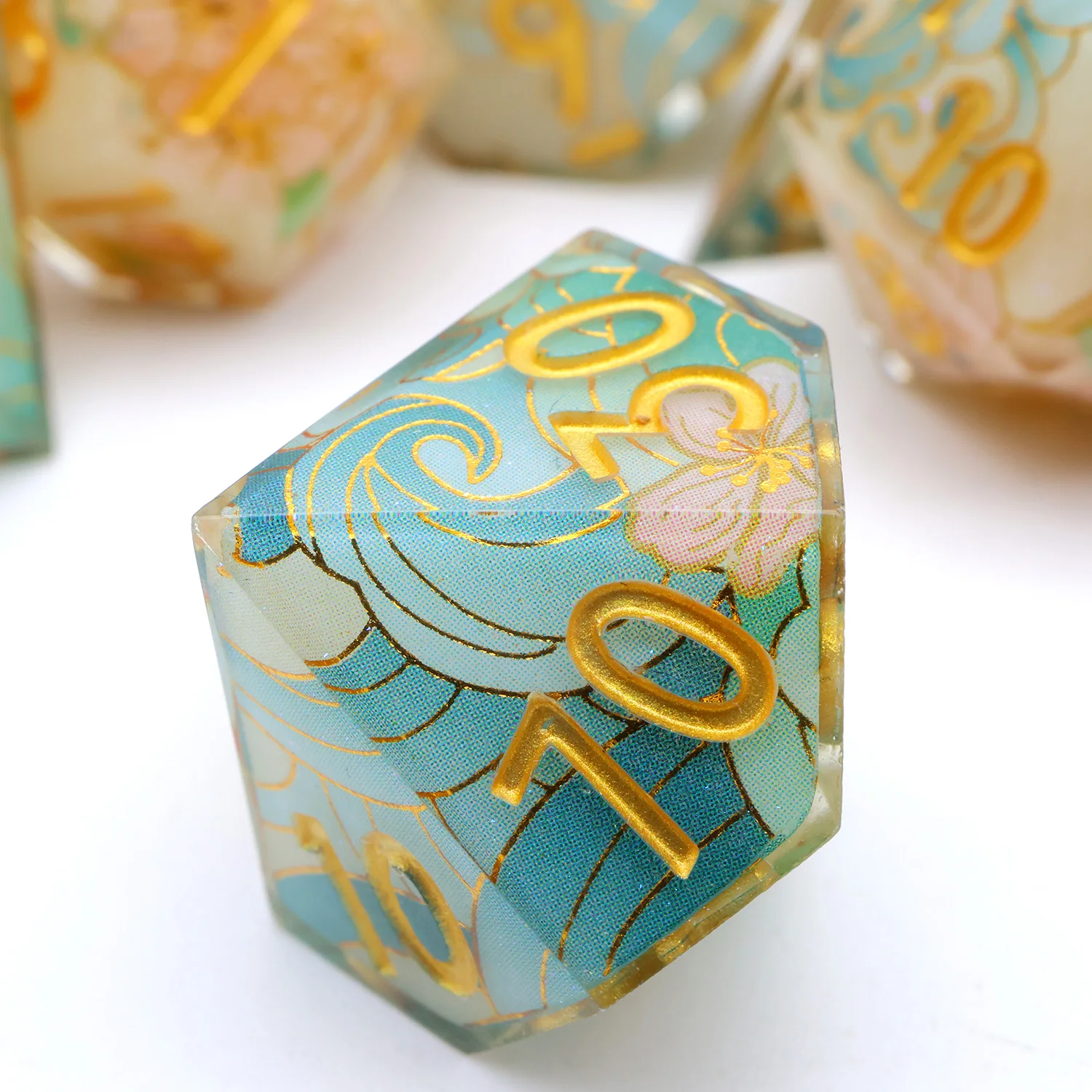 Enchanting DND Dice Set with Ocean Wave & Peach Blossom Designs-Perfect for Board Game RPG & Tabletop Gaming Adventures-F2 game dice dice set acrylic dice
