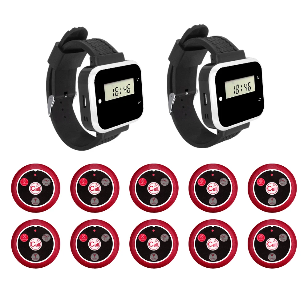 

QWICALL Wireless Calling System 2 Watch Receivers 10 Table Buttons Used in Restaurant Hotel Cafe Hospital