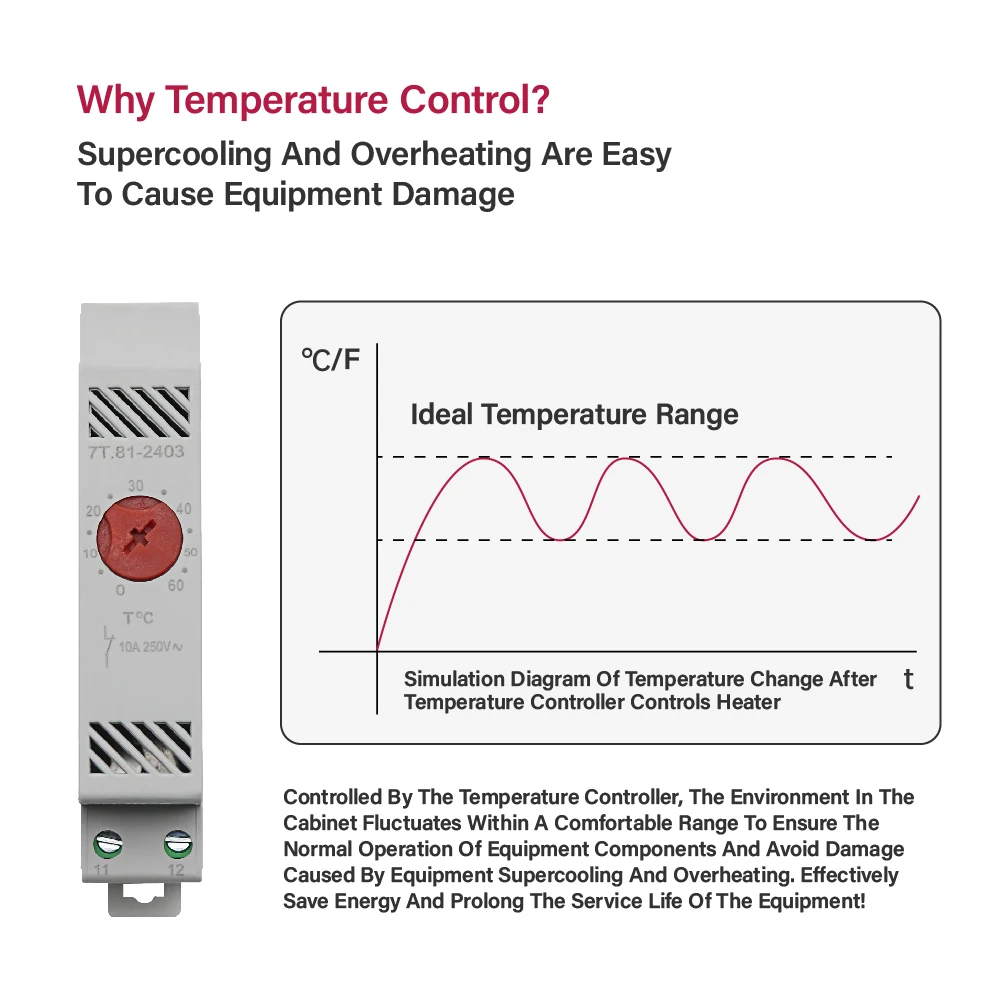 35mm Din Rail NO NC 0-60℃ Industrial Temperature Regulator Automatically Adjusts