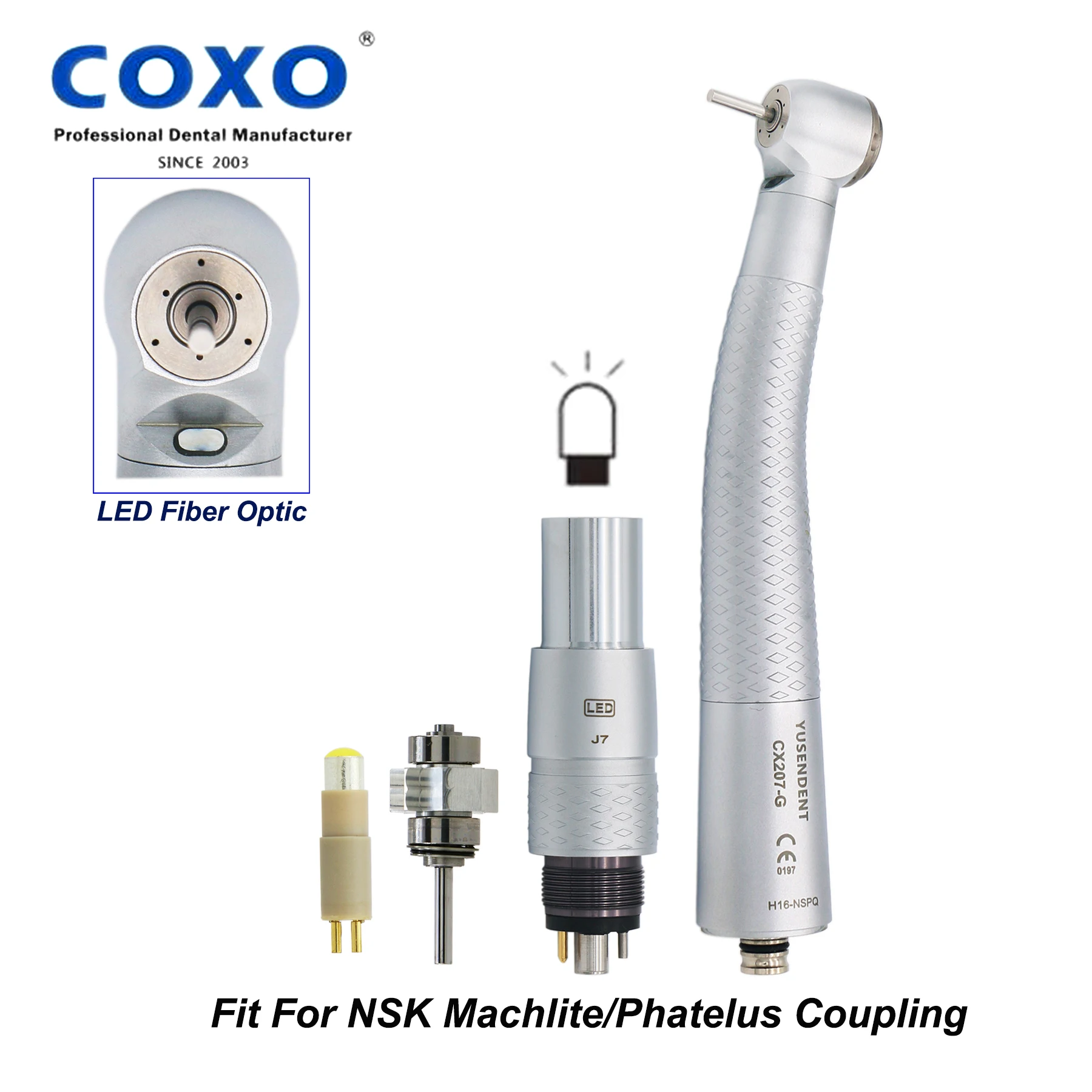 

COXO YUSENDENT Dental High Speed Fiber Optic Air Turbine Standard Head LED Handpiece Fit NSK Phatelus Machlite Coupler Coupling