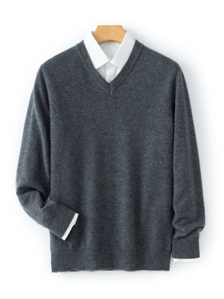 Classic 100% Cashmere Sweater Men V-neck Basic Pullovers Spring Autumn Winter Warm Comfy Cashmere Knitwear High Quality Tops ﻿ 5