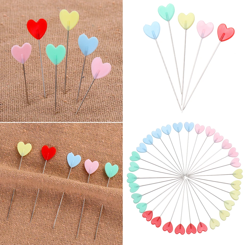

100Pcs/Box Love Heart Sewing Pin Colorful Embroidery Patchwork Needles Head Apparel Sewing Accessories Tools Stainless Steel