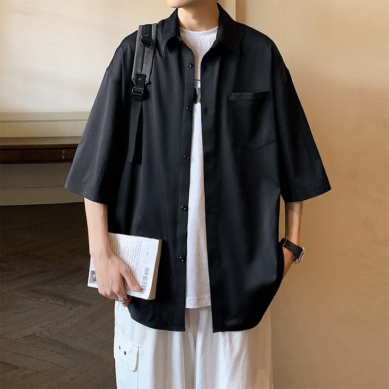

Spring/Summer Men's Shirts Japanese Solid Cotton Casual Short Sleeve Top Loose Breathable Street Large Shirt Brand Men's Wear