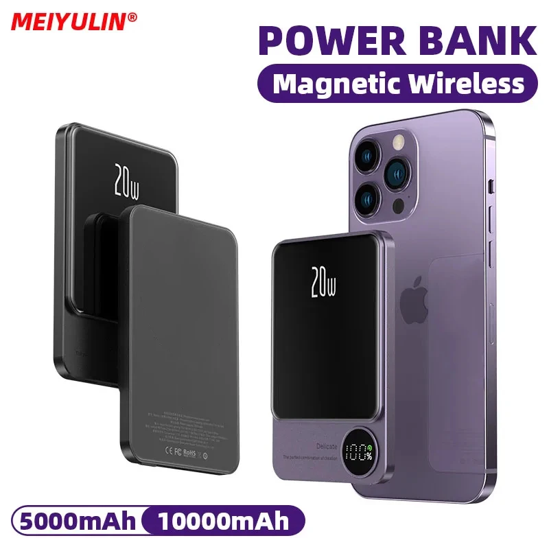 

10000mAh Slim Magnetic Power Bank 15W Wireless Fast Charger 5000mAh PD20W External Spare Battery for iPhone 15 14 Samsung Xiaomi