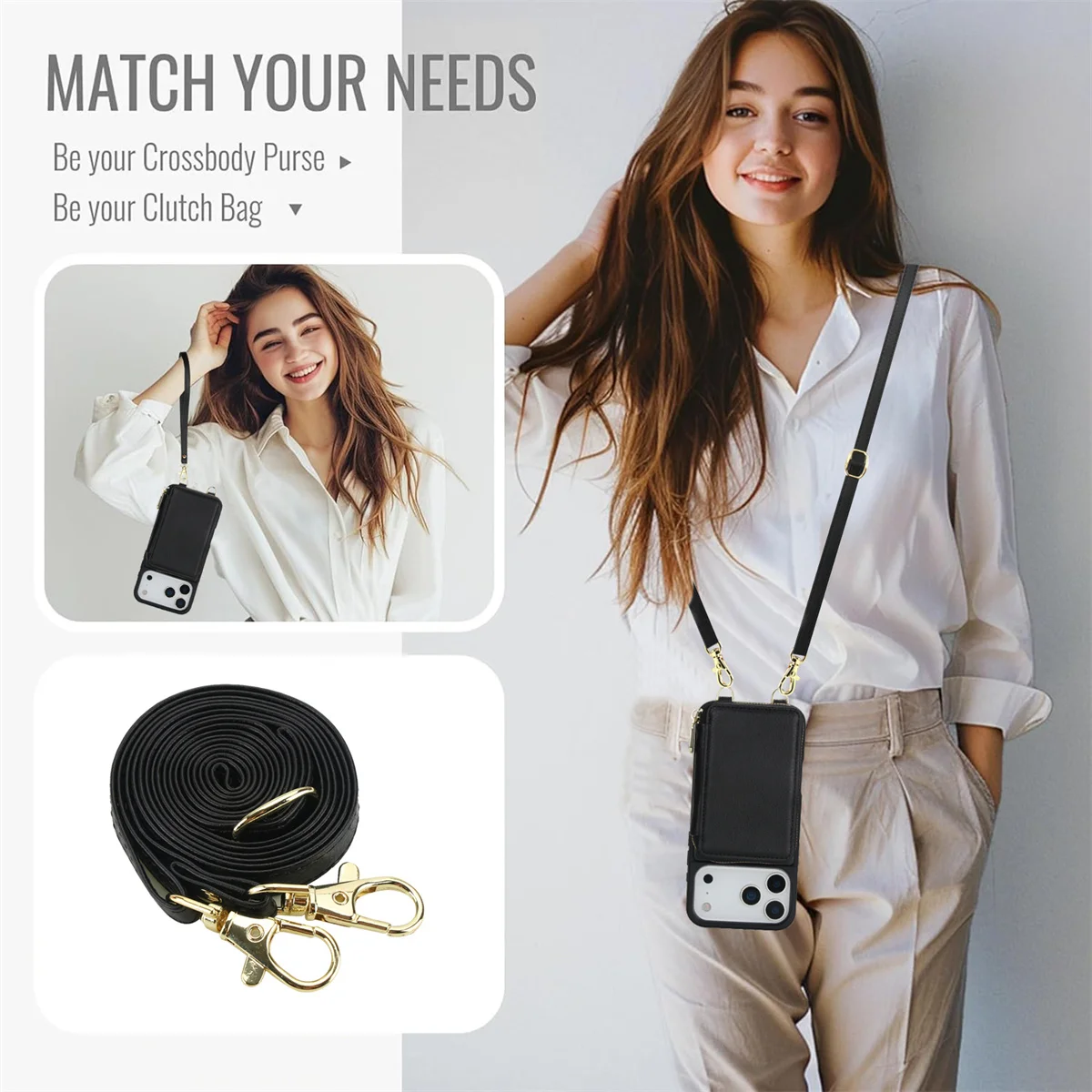 Leather Crossbody Zipper Purse and Card Holder with RFID Protection