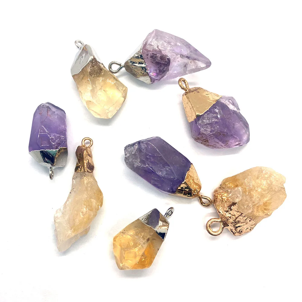 

2pcs Natural Stone Pendant Citrine Amethyst Irregular Pendant DIY Creative Fashion Jewelry Earrings Necklace Jewelry Accessories