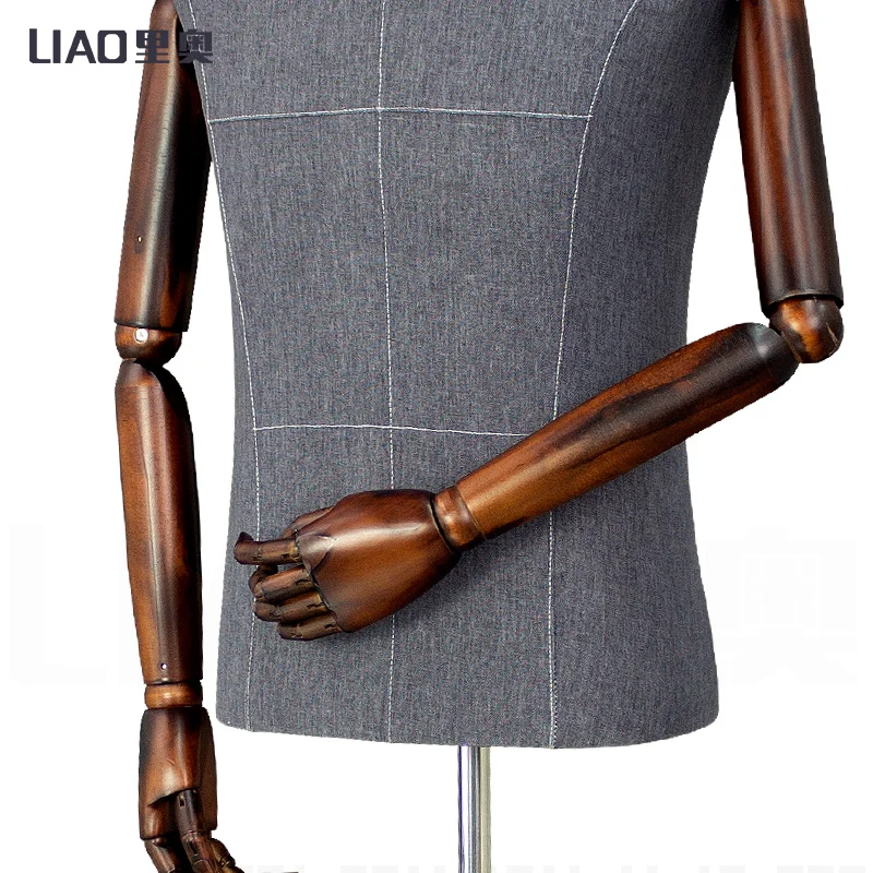 High-end Clothing Store Suit Display Model upper-body with Wooden Arm male mannequins for boutique clothes Adjustable Height