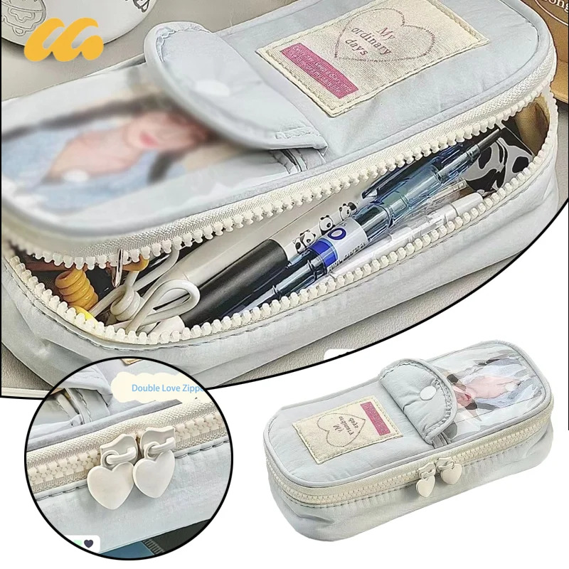 

Retro Double Zipper Pencil Case Student Large Capacity Multi-layer Multi-functional Stationery Storage Pencil Case School Supply