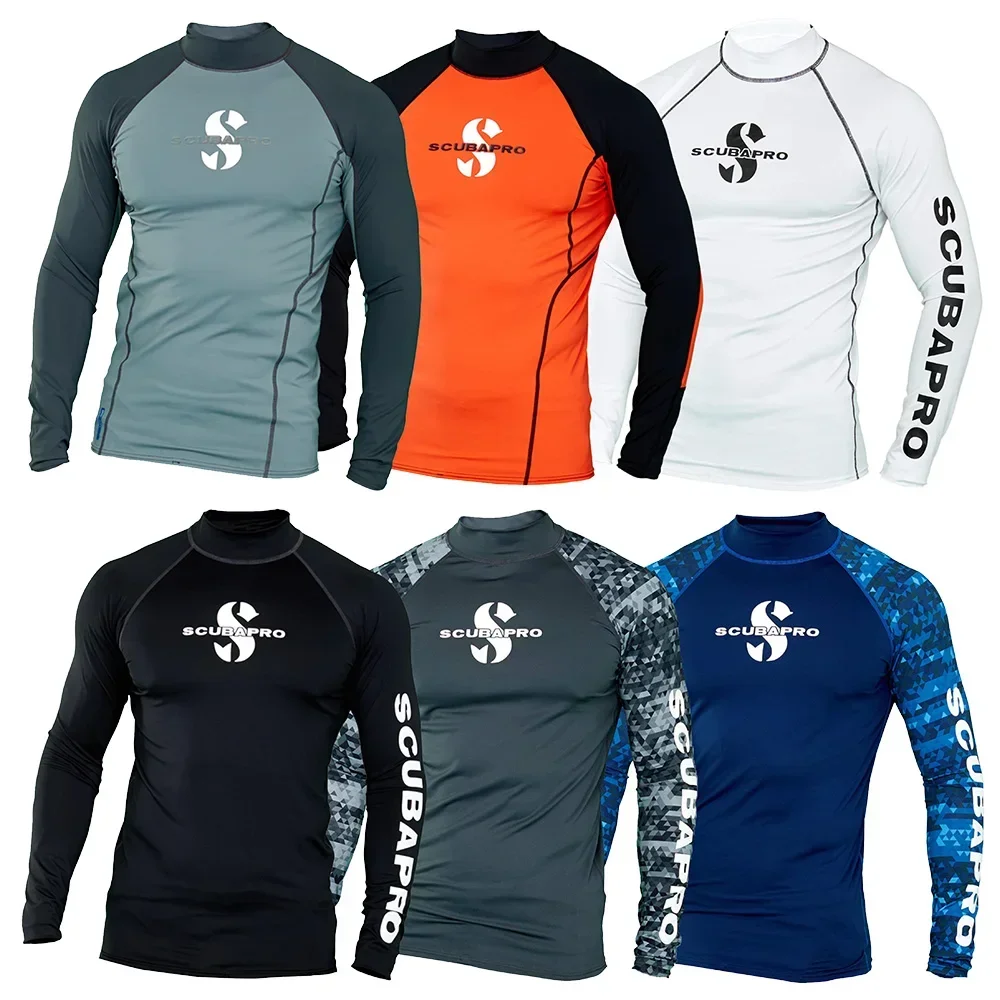 Mens Summer Rash Guard Surfing Swimsuit Uv Sun Protection Long Sleeve Diving Suits Basic Skins Swimming Tight Shirt Sport Clothes