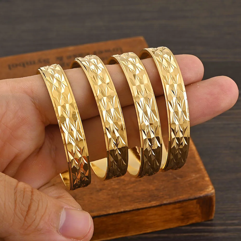 4Pcs 18k 8mm Width 45MM 55MM 65MM 70MM Dubai Baby Cute Bangles For Girl Jewelry Gold Color Bangles Girls Birthday Jewelry Gifts 2